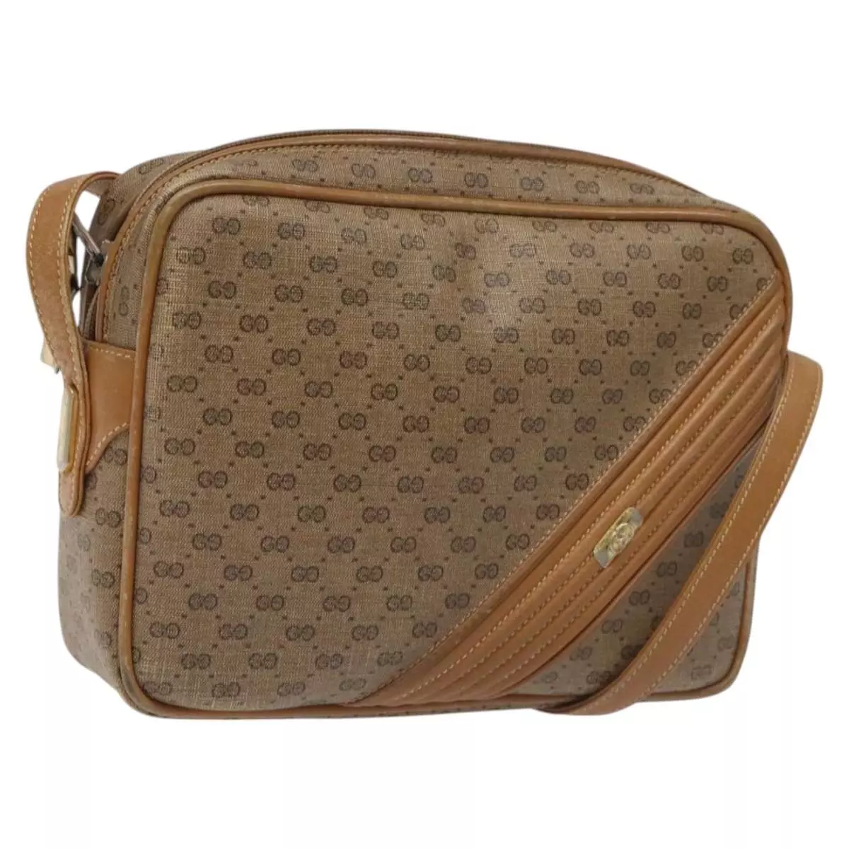 Sac à bandoulière GUCCI Micro GG Supreme PVC cuir marron or authentique BA351
