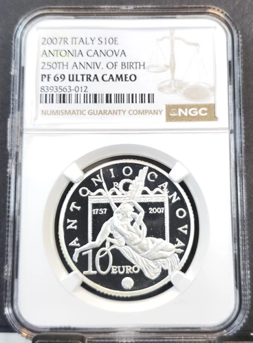 2007 ITALY SILVER 10 EURO ANTONIA CANOVA ANNIV NGC PF 69 ULTRA CAMEO TOP POP