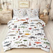 Reversible Fishing Rod Comforter Set Queen Size 7 Pcs for Fish Lovers