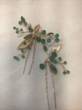 Emerald Rhinestone Bridal Hair Pins for Women Bridal Hair Pins Gold Tone 2 PCS