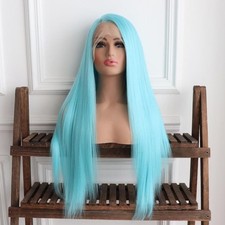 Light Blue Hair Lace Front Wigs 13x4 Straight Women Party Heat Resistant Fiber