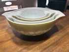 Vintage Pyrex Crazy Daisy Spring Blossom green Cinderella Nesting Bowls Set of 4