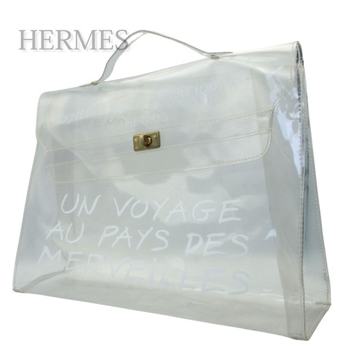 HERMES Vinyl Kelly Handbag Clear PVC Transparent 40cm 1997 Limited Novelty Bag