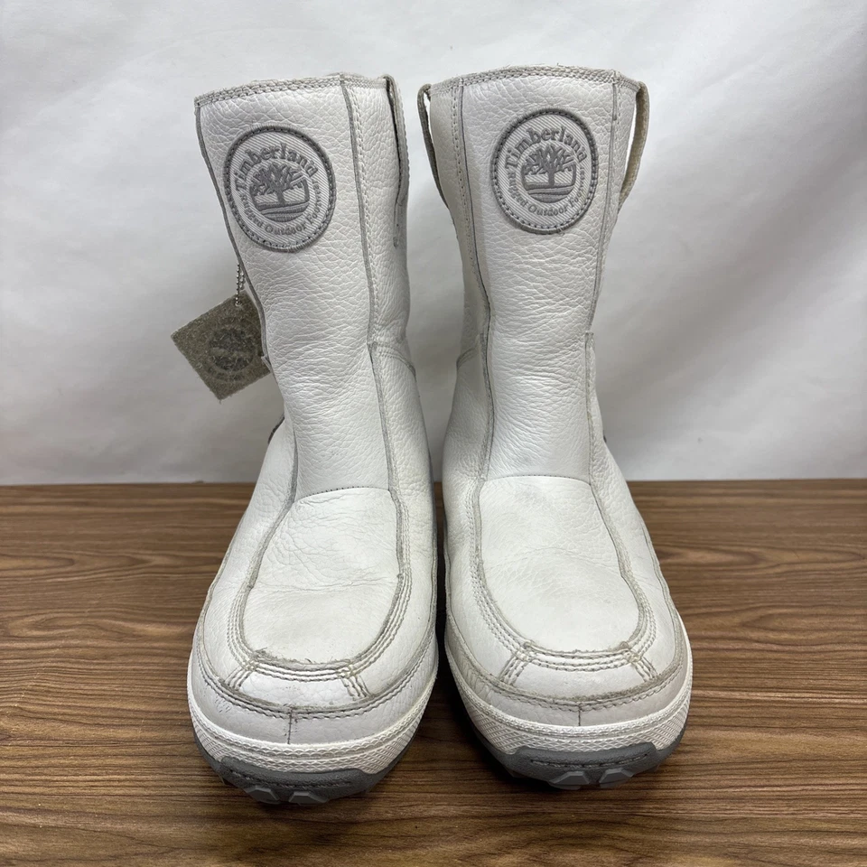 Timberland Botas Mujer 8 1/2 M Cuero Blanco Medio Pantorrilla Forradas Invierno De Colección Y2K Foto 2 de 4