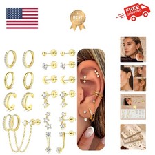 14K Gold Plated Earrings for Women Hypoallergenic 20G Surgical Stainless Stee...