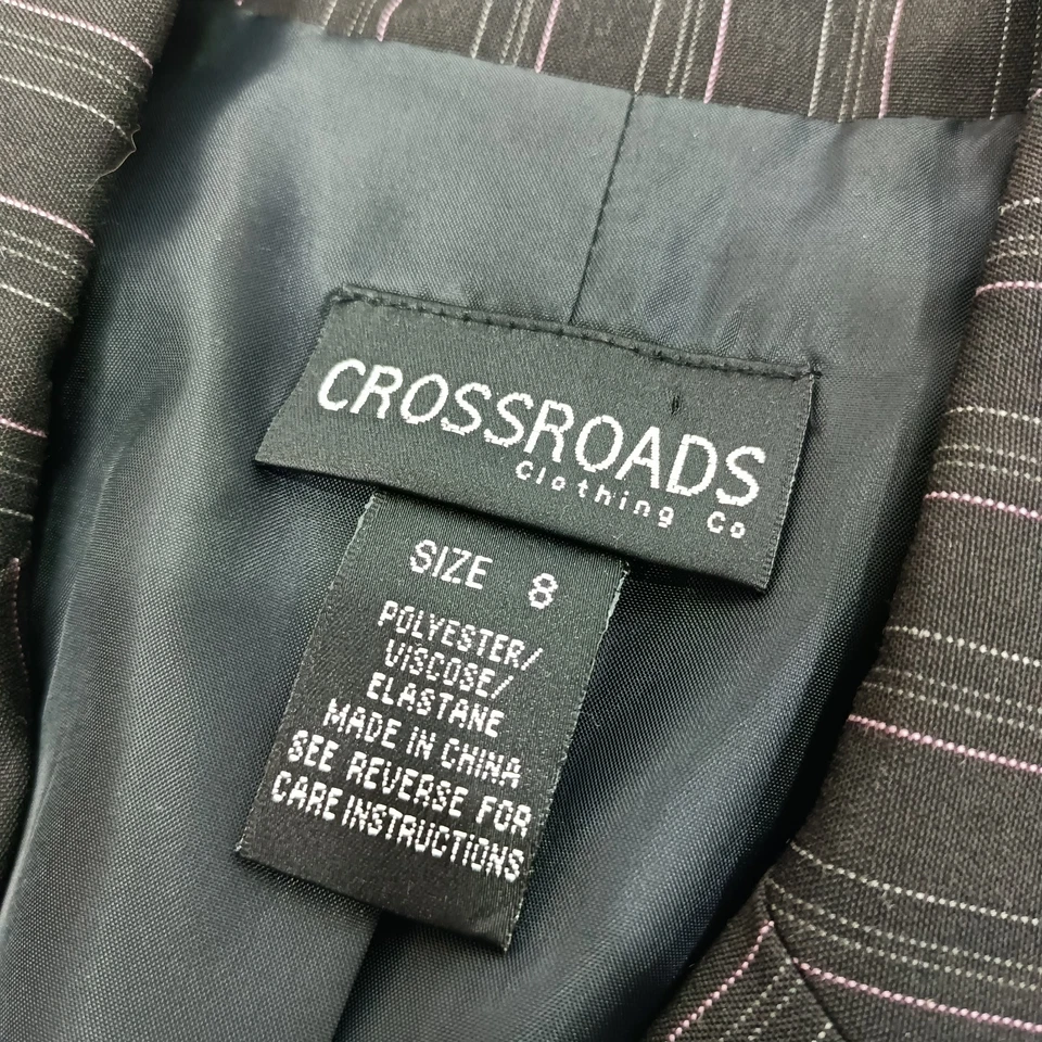 Crossroads Blazer Jacket Womens Size 8 Black Pinstripe Single Button - image 4 of 4