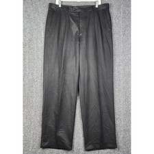 Perry Ellis Portfolio Dress Pants Mens 38x32 Black Pleated Cuffed Trousers