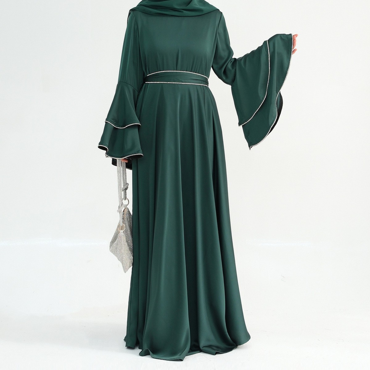 Women's Flared Sleeve Evening Gown Middle Eastern Beaded Maxi Dress Abaya  Kaftan | eBay