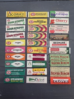 35+ Vintage Chewing Gum Wrappers Lot Beech-Nut Adams Clark s Hickman Beemans