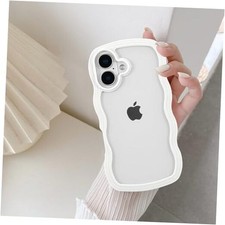 Compatible with Case, Cute Curly Wave Frame Clear Case for iPhone 16 White