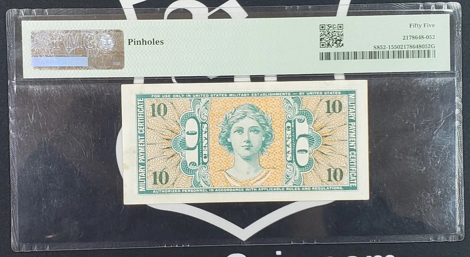 Series 541 United States 10c Military Payment Certificate - PMG Graded AU 55 - Image 3 of 4