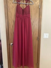 Christina Wu Special Occasion Maxi Dress, Size 8, Claret Burgundy, Poly/Lace