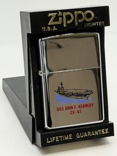 Vintage 2001 USS John F Kennedy CV-67 High Polish Chrome Zippo Lighter NEW