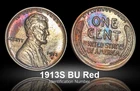 1913S LINCOLN WHEAT PENNY BU UNC RED FLASHY LOOK & EYE APPEAL