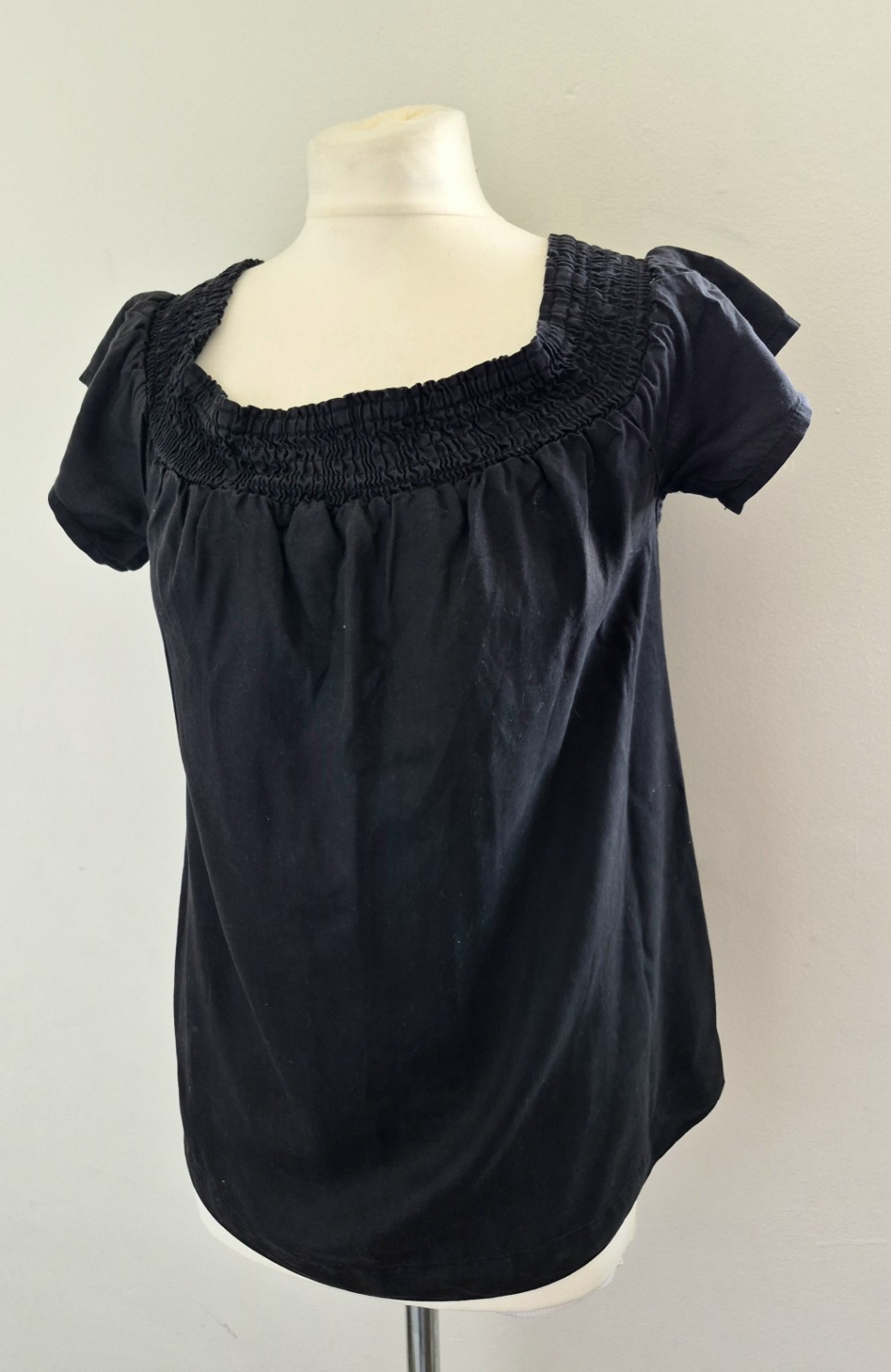 Next Black Shirred Puff Sleeve Top Size 16 Milkmaid Cottagecore Peasant