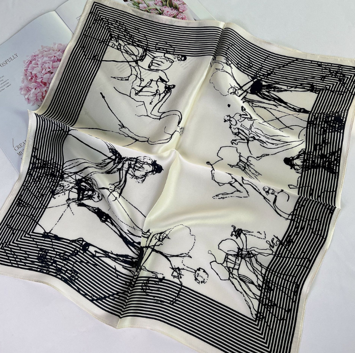 100% Mulberry Silk Scarf Shawl Wrap Bandanna with Delicate Print 21 Inches