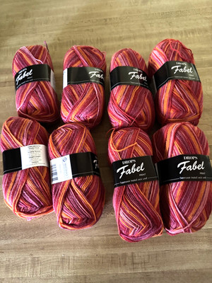 Lot 8 sks-Drops Fabel Superwash Sock Wool  50g 224 yds -310 Sunset