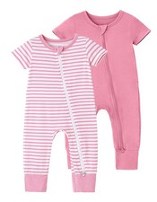 Baby Girl Boy Romper Newborn Infant Unisex short Sleeve Zipper Pajama Jumpsui...