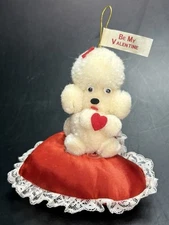 Valentine's Day Poodle Dog Ornament On Heart Pilloe Vintage Korea Pom Pom