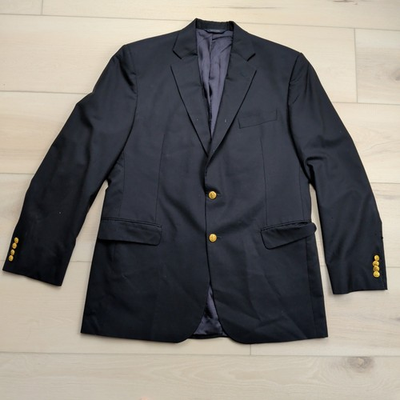 #ad #ad Brooks Brothers Loro Piana Mens 43L 1818 Madison Blazer Wool Gold Buttons Navy $29.99