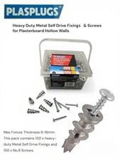 PLASPLUGS HEAVY DUTY METAL SELF-DRILL PLASTERBOARD CAVITY FIXINGS WITH SCREWS