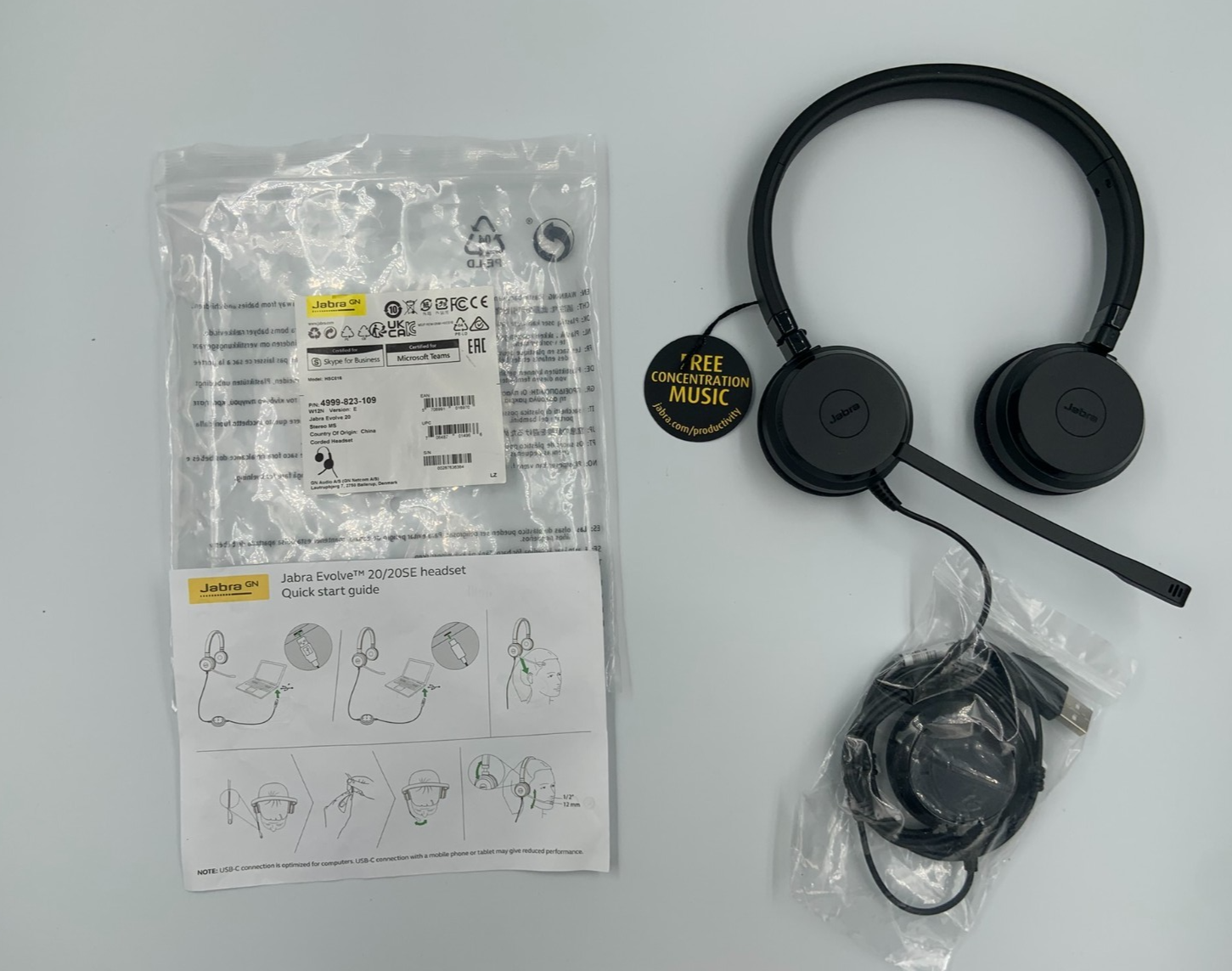 Jabra Evolve 20 Stereo MS USB Wired Headset Microsoft Teams Certified USB-A