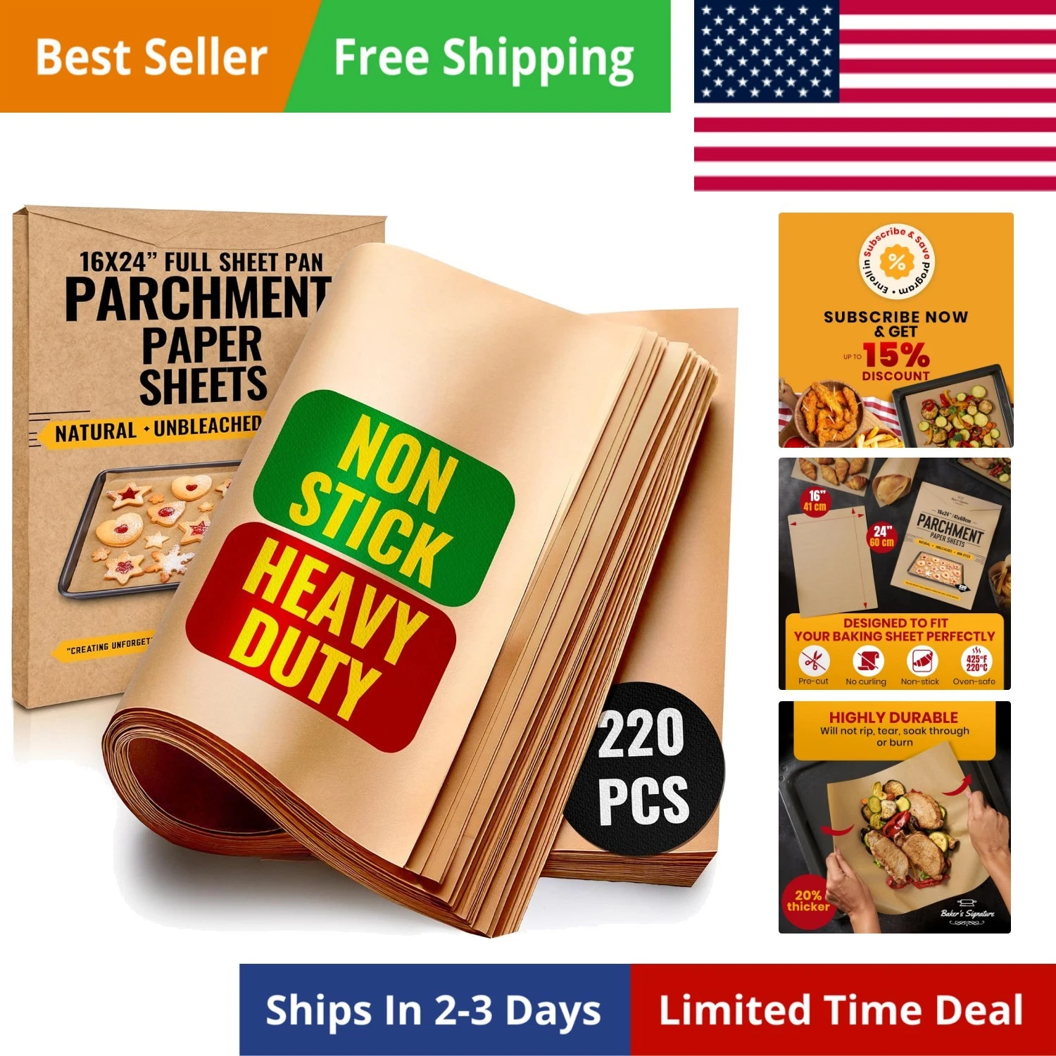 220 Sheets] Full Sheet Pan 16 x 24 Inch Parchment Paper Baking Sheets by Bake...