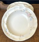 Set of 5 Large Rim Soup Bowls 9" TEA ROSE Pfaltzgraff Cream Pink Blue Stoneware