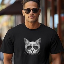 26 Retro Cat Men's Shirt, Cat With Glasses Tshirt,Cat Graphic Tees Men,Cool Cat