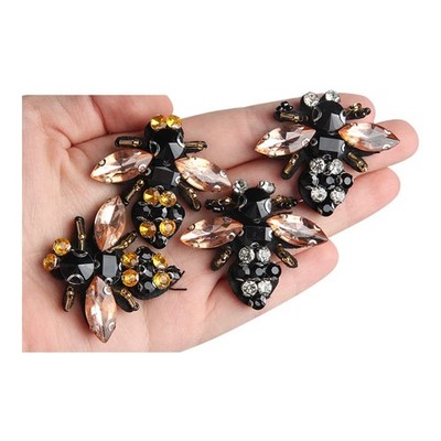4Pcs Bees Sequins Rhinestones Bead Brooch Patches Applique Vintage Embroidered F