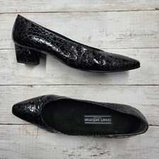 Stuart Weitzman Patent Leather Pump Women 10AAAA Black Block Heel Pointed Toe