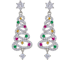 Christmas Tree Crystal Earrings Silver Rhinestone Dangle Xmas Jewelry Gift