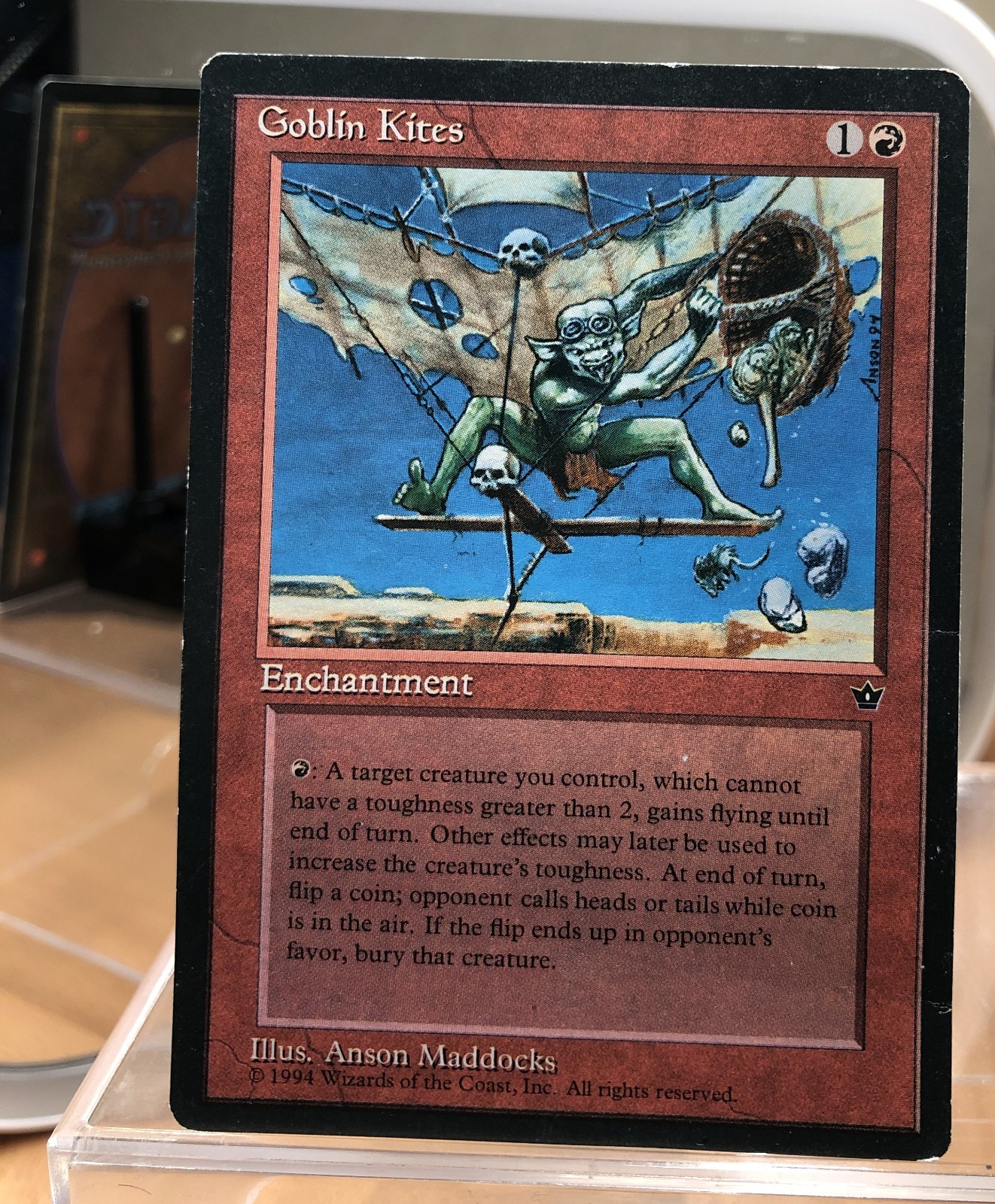 MtG card, Goblin Kites, Fallen Empires 1994 red enchantment gain flying