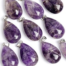 Colgante de piedras preciosas curativas perforadas con tapa de amatista lágrima púrpura natural
