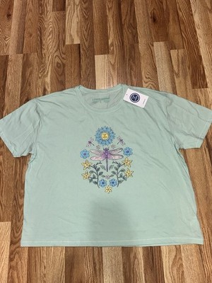 Life is Good Mint Green Dragonfly Floral Graphic Tee NWT Women s Large