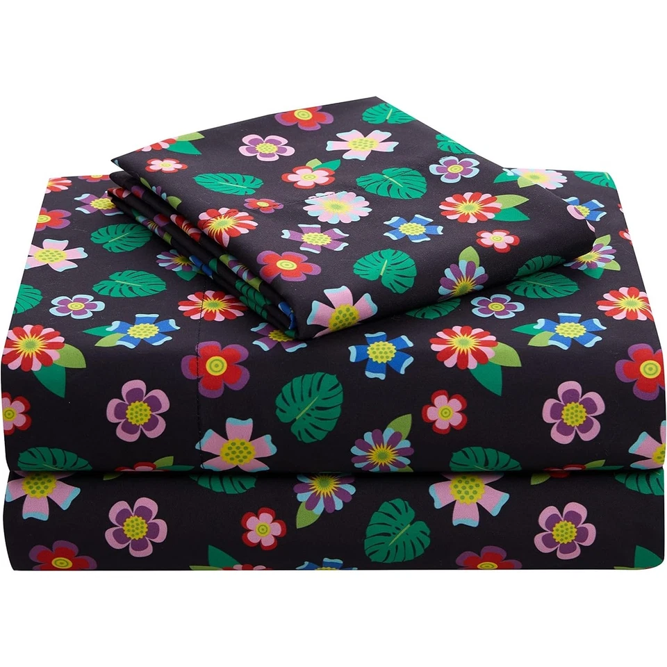 Комплект простыней мягкий, из микрофибры сплетенный, тропический единорог цветочный, полный размер - НОВЫЙ-E - Изображение 3 из 4