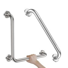Brushed Nickel Angled Grab Bar 16x16 Inch, inch,