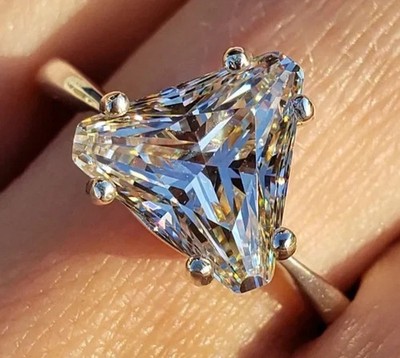 4 Ct Trillion Cut Lab Grown White Diamond 925 Silver Ring Gift For Valentine's