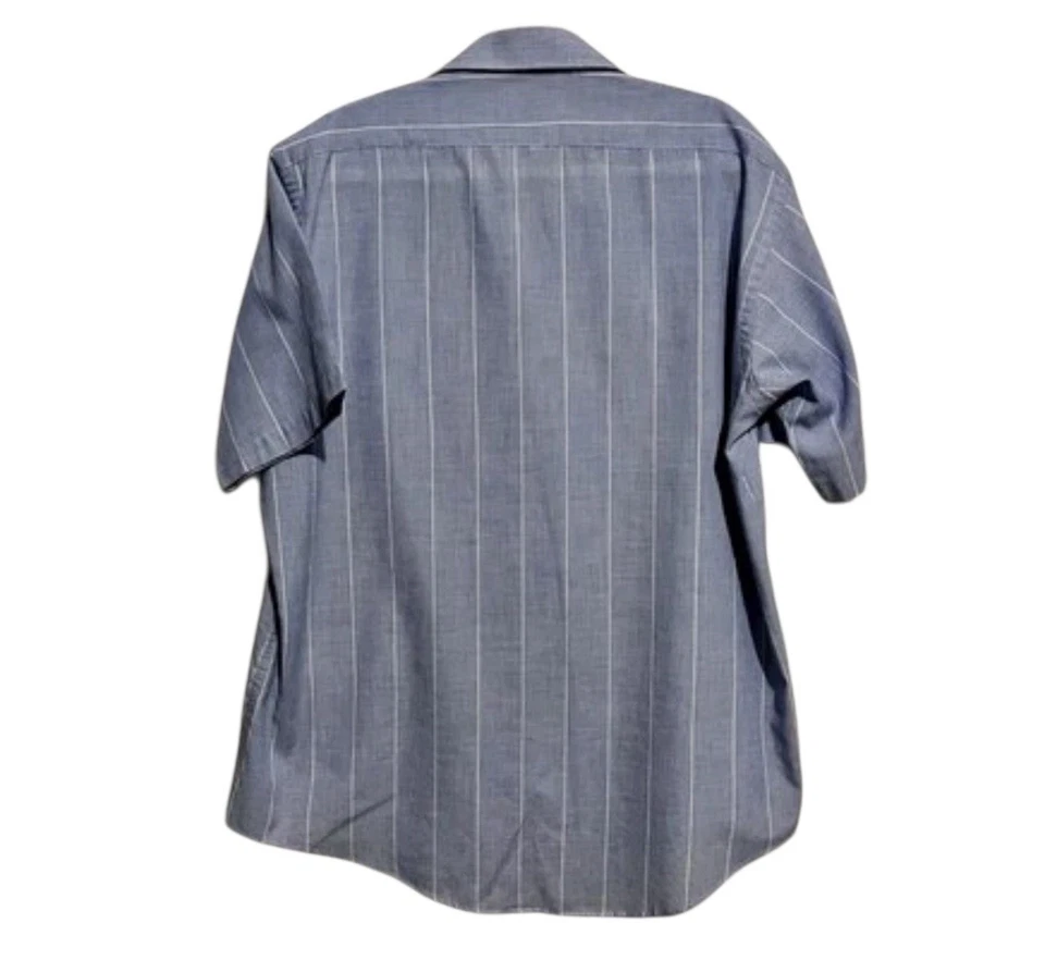 复古 John Weitz 男式衬衫大号蓝色白色条纹纽扣休闲海岸 — 第 2/4 张图片