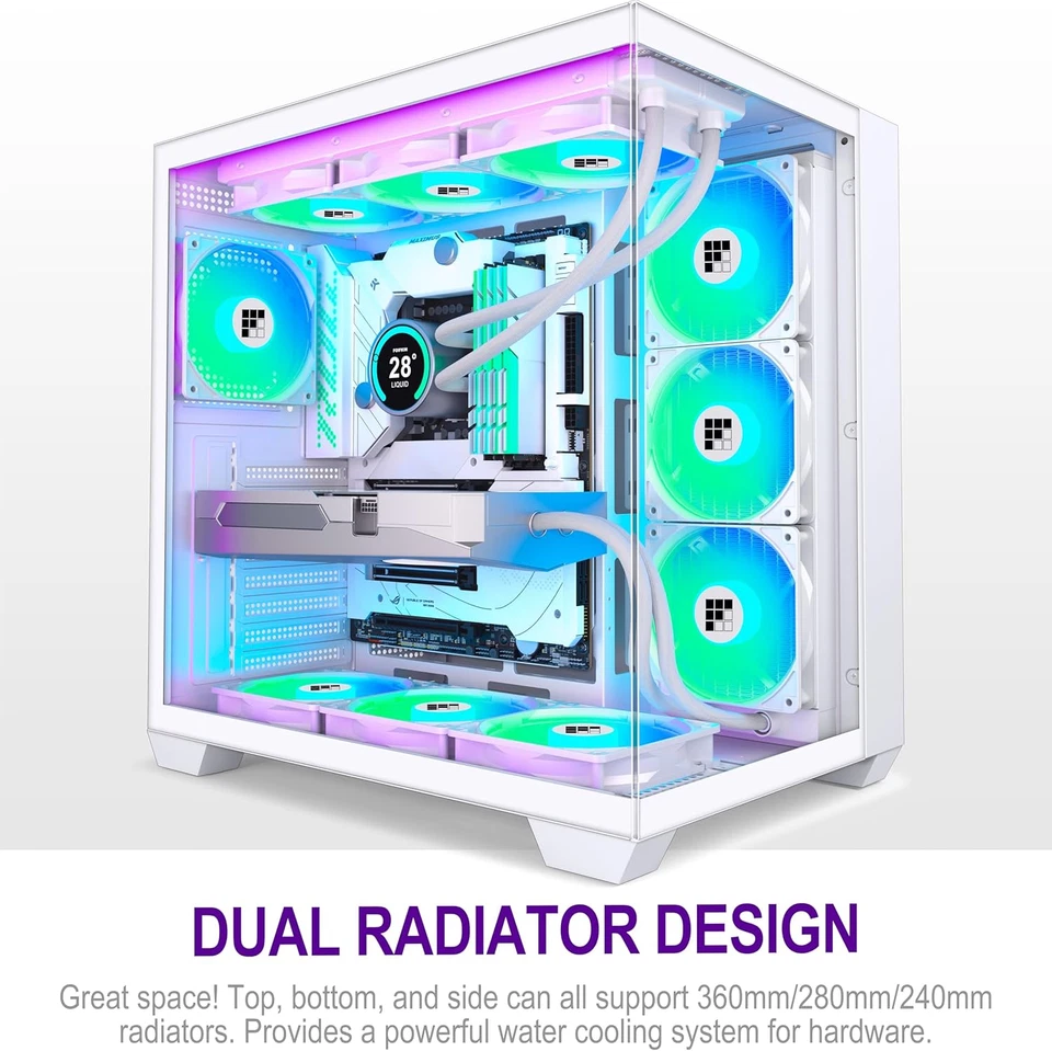 Mid Tower ATX Case Pre-Installed ARGB Fans Panoramic Glass Water Air Cooling - Image 2 of 4