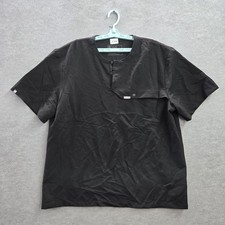 FIGS Women Scrub Top XXL Black Logo PO 4370 Short Sleeve