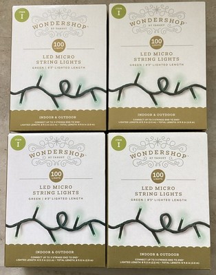 Lot of 4 Wondershop 9.5' 3mm 100ct LED Micro Christmas String Lights, Green Wire