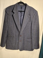Dark Blue Wool Herringbone Tweed Blazer Men's