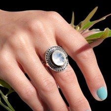 925 Sterling Silver Natural Moonstone Ring Gemstone Women Jewelry For Her Y 60