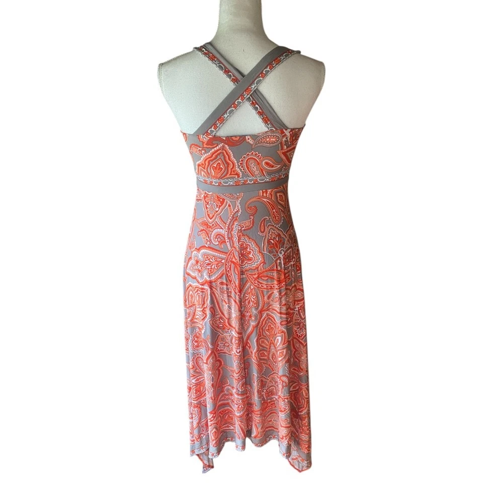 INC Naranja Gris Elástico Paisley Mordedura de Tiburón Maxi Vestido Sol Y2K Boho Festival XS Foto 3 de 4
