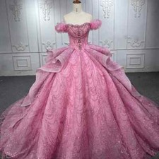 Gorgeous Pink Quinceanera Dresses Shiny Sequins Beaded Prom Ball Gowns Sweet 16