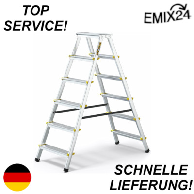 Doppelleiter 2x6 Aluleiter Trittleiter Zweiseitige Klappbar mit 6 Stufen PRO