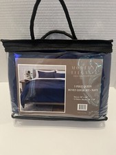 3 piece queen duvet cover pillow set Navy Blue by Modern Elegance-New