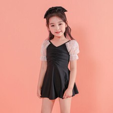 Mädchen one piece Badeanzug Kinder Rüschen Ärmellos Schwimmen Kleid Pool