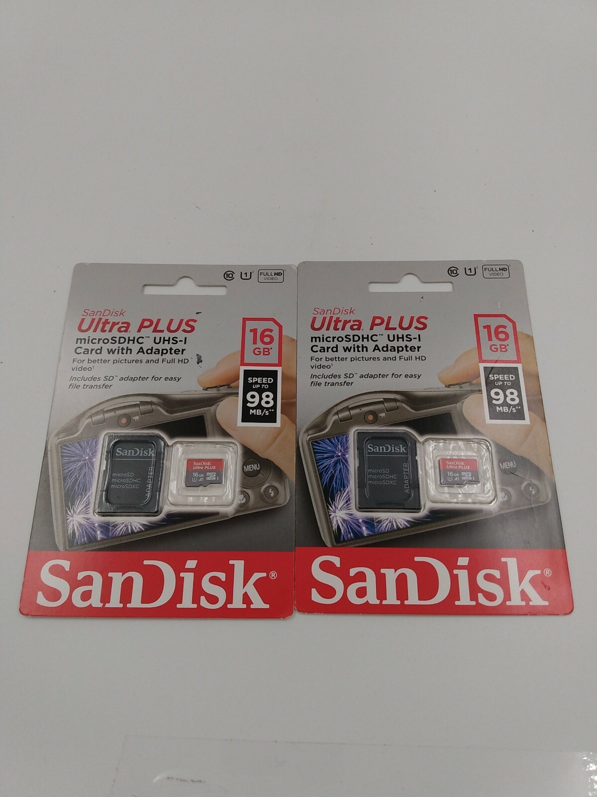 LOT OF 2 SanDisk Ultra Plus microSDHC UHSI Card w/ Adapter 16GB